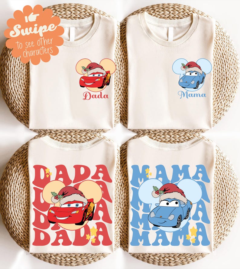 Jul McQueen & Tow Mater-tröja, Disney Cars Mama och Dada matchande huvtröja, syster och bror-tröja, Disneyland-tröja med familjeutflykt bild 1