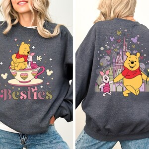 Moletom Disney Winnie the Pooh, Moletom com Capuz Melhores Amigos Leitão e Ursinho Pooh, Suéter Castelo da Disney, Moletons para Férias em Família na Disneylândia imagem 4