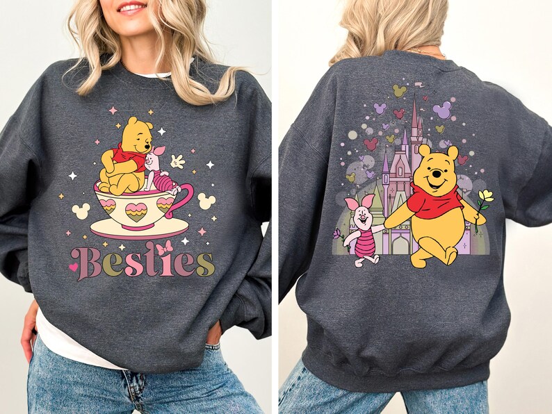 Moletom Disney Winnie the Pooh, Moletom com Capuz Melhores Amigos Leitão e Ursinho Pooh, Suéter Castelo da Disney, Moletons para Férias em Família na Disneylândia imagem 4