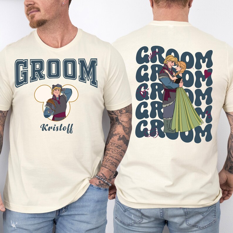 Frozen Princess Anna and Kristoff Wedding Shirt, Custom Disney Bride & Groom Matching Shirt, Disney Honeymoon Shirt, Just Married Couple Tee image 4