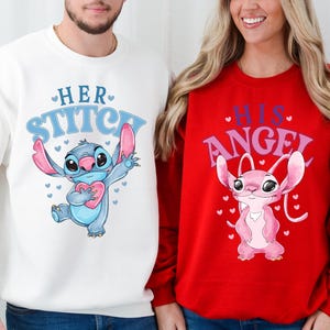 Camiseta de Disney Stitch y Ángel para San Valentín, camiseta para él y para ella, sudadera para la luna de miel en Disneyland 2026 imagen 4