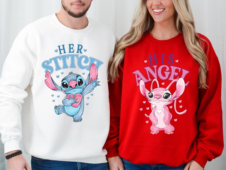 Camiseta de Disney Stitch y Ángel para San Valentín, camiseta para él y para ella, sudadera para la luna de miel en Disneyland 2026 imagen 4