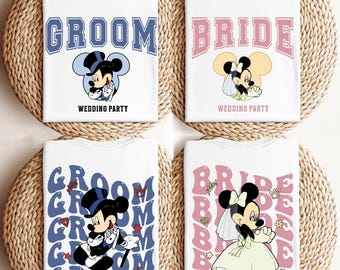 Minnie Bride and Mickey Groom Shirt, Disney Wedding Party Shirt, Just Married Couple Shirt, Disneyland Honeymoon Matching Shirt