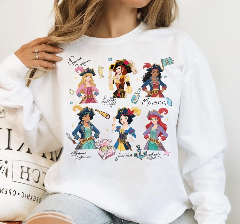 Princess Pirate Shirt, Disney Besties Cruise T-Shirt, Matching Girls Trip Sweater, Snow White & Ariel Hoodies, Aurora And Belle Pirate Tee image 9