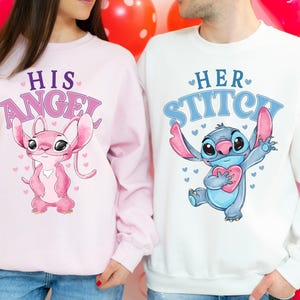 Camiseta de Disney Stitch y Ángel para San Valentín, camiseta para él y para ella, sudadera para la luna de miel en Disneyland 2026 imagen 2