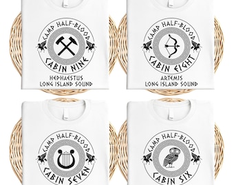 Percy Jackson Camp Half Blood Shirts, Cabin Number Camping Shirt, griechische Mythologie Shirt, Long Island Sound Camping Shirt, Buch-Liebhaber-Shirt