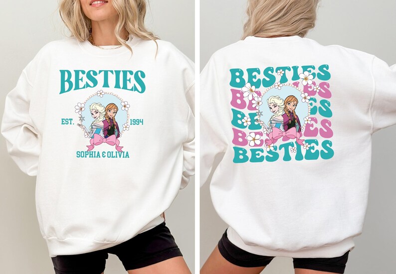 Disney Custom Besties Shirt, Elsa & Anna Schwestern T-Shirt, Passendes Besties Sweatshirt, Ariel und Belle T-Shirt, Disneyland Girls Trip Hoodie Bild 4