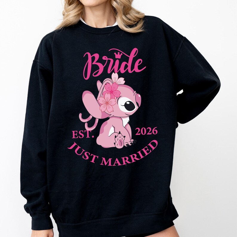 Stitch Groom & Angel Bride Shirt, Disney Wedding Party 2026 Sweatshirt, Just Married Couple Hoodie, Disneyland Honeymoon Tee image 5