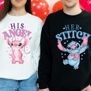 Camiseta de Disney Stitch y Ángel para San Valentín, camiseta para él y para ella, sudadera para la luna de miel en Disneyland 2026 imagen 1