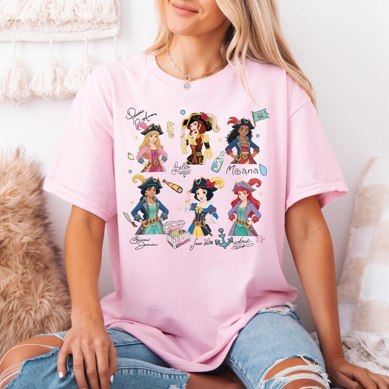 Princess Pirate Shirt, Disney Besties Cruise T-Shirt, Matching Girls Trip Sweater, Snow White & Ariel Hoodies, Aurora And Belle Pirate Tee image 5