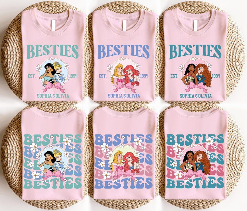 Disney Custom Besties Shirt, Elsa & Anna Schwestern T-Shirt, Passendes Besties Sweatshirt, Ariel und Belle T-Shirt, Disneyland Girls Trip Hoodie Bild 2