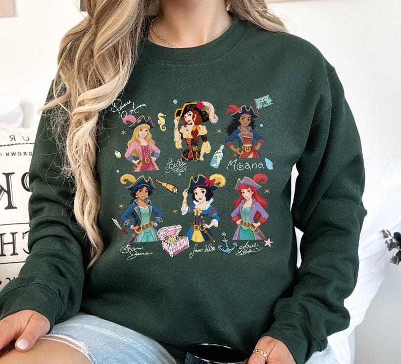 Princess Pirate Shirt, Disney Besties Cruise T-Shirt, Matching Girls Trip Sweater, Snow White & Ariel Hoodies, Aurora And Belle Pirate Tee image 8
