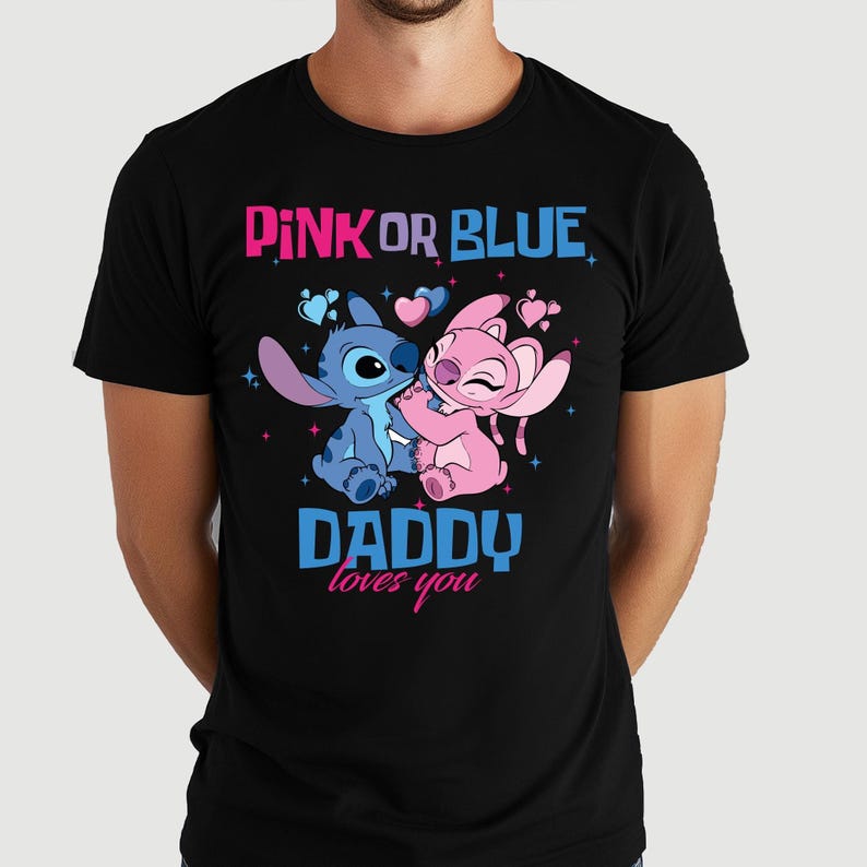 Maglietta per la festa di rivelazione del sesso del bambino Disney, maglietta rosa o blu, felpa con cappuccio Team Stitch e Team Angel, felpa coordinata per baby shower Disneyland immagine 3