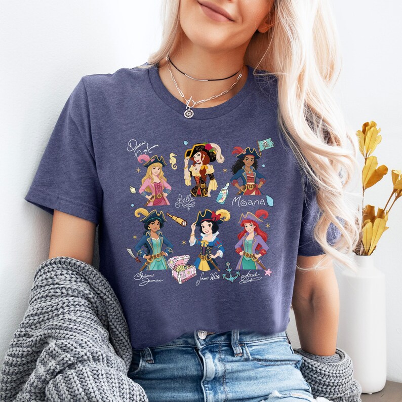 Princess Pirate Shirt, Disney Besties Cruise T-Shirt, Matching Girls Trip Sweater, Snow White & Ariel Hoodies, Aurora And Belle Pirate Tee image 4