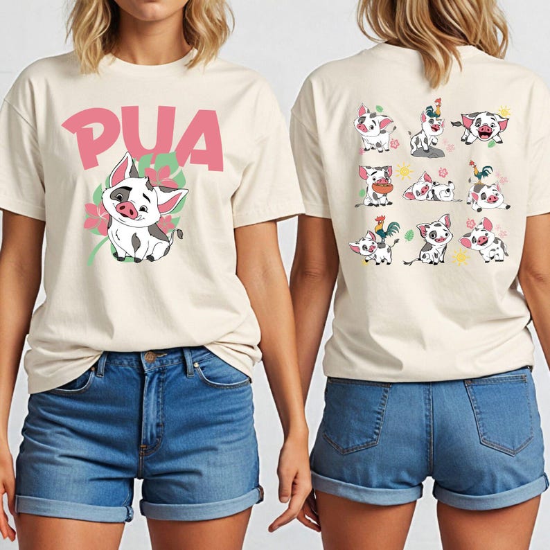 Disney Pua T-Shirt, Custom Pua and Hei Hei Shirt, Princess Moana Characters Tee, Moana Pua Shirt, Disneyland Family Vacation Sweatshirt image 1
