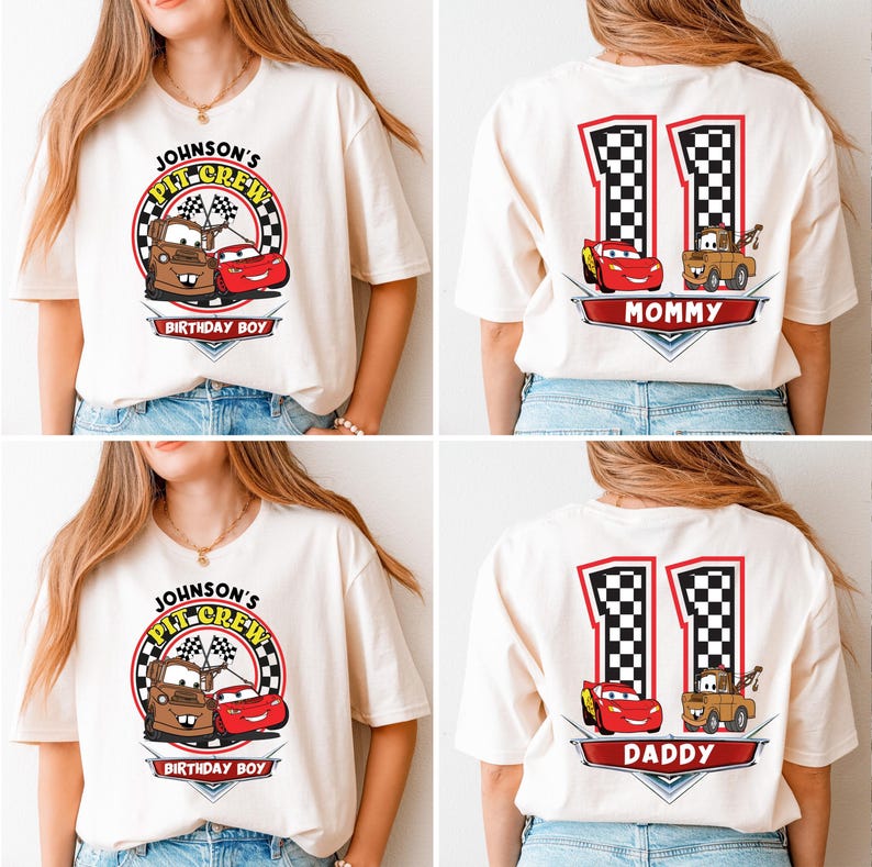 Custom Name Disney Cars Birthday Shirt, McQueen and Mater Birthday T-Shirt, Disney Birthday Boy Tee, Family Birthday Matching Sweatshirt image 1