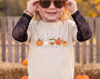 Camiseta de Halloween para niños, camiseta de calabaza fantasma, camiseta de otoño para niños, camiseta de temporada espeluznante para niños pequeños, suéter de Halloween para niños, camiseta de caramelos de maíz para pedir dulces.