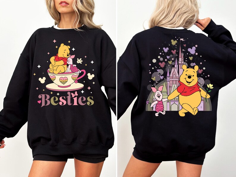 Moletom Disney Winnie the Pooh, Moletom com Capuz Melhores Amigos Leitão e Ursinho Pooh, Suéter Castelo da Disney, Moletons para Férias em Família na Disneylândia imagem 3