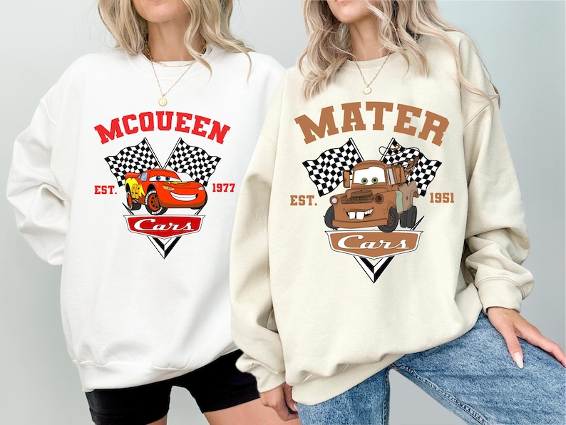 Lightning McQueen & Tow Mater Sweatshirt, Disney Pixar Cars Sweater, Matching Family Hoodie, Disneyland Vacation Sweatshirt image 1