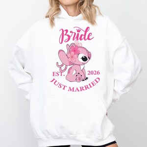 Stitch Groom & Angel Bride Shirt, Disney Wedding Party 2026 Sweatshirt, Just Married Couple Hoodie, Disneyland Honeymoon Tee image 4