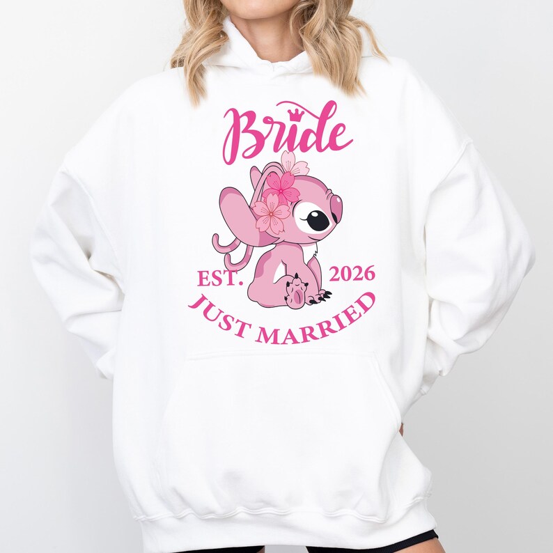 Stitch Groom & Angel Bride Shirt, Disney Wedding Party 2026 Sweatshirt, Just Married Couple Hoodie, Disneyland Honeymoon Tee image 4