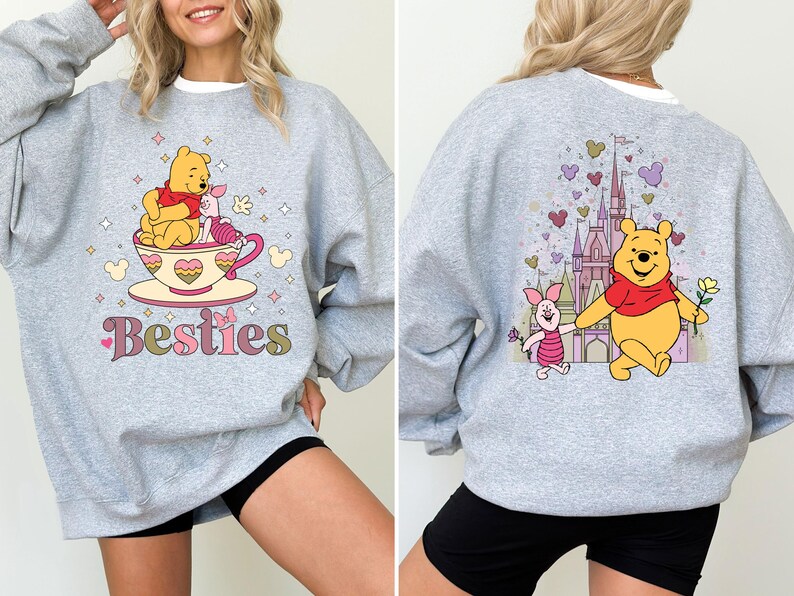 Moletom Disney Winnie the Pooh, Moletom com Capuz Melhores Amigos Leitão e Ursinho Pooh, Suéter Castelo da Disney, Moletons para Férias em Família na Disneylândia imagem 5
