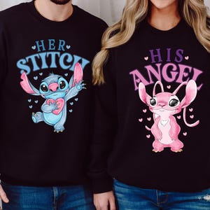 Camiseta de Disney Stitch y Ángel para San Valentín, camiseta para él y para ella, sudadera para la luna de miel en Disneyland 2026 imagen 5