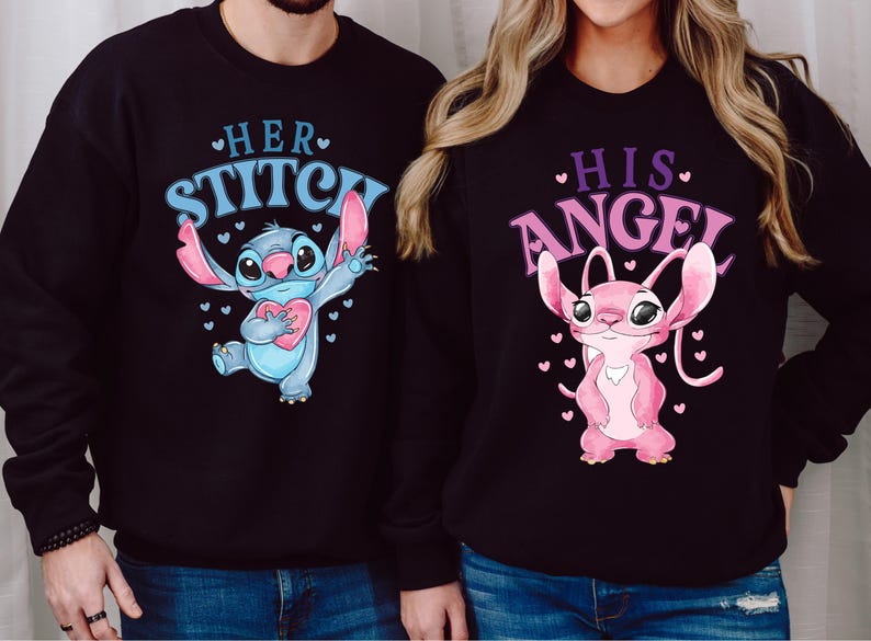 Camiseta de Disney Stitch y Ángel para San Valentín, camiseta para él y para ella, sudadera para la luna de miel en Disneyland 2026 imagen 5