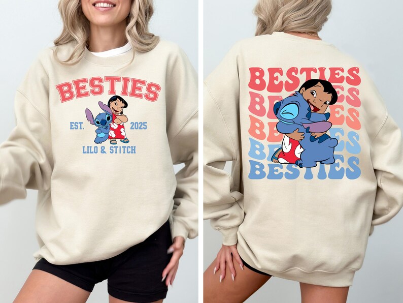 Disney Lilo & Stitch Custom Besties Sweatshirt, Stitch Best Friends Hoodie, Matching Siblings Hoodie, Disneyland Vacation Sweater image 2