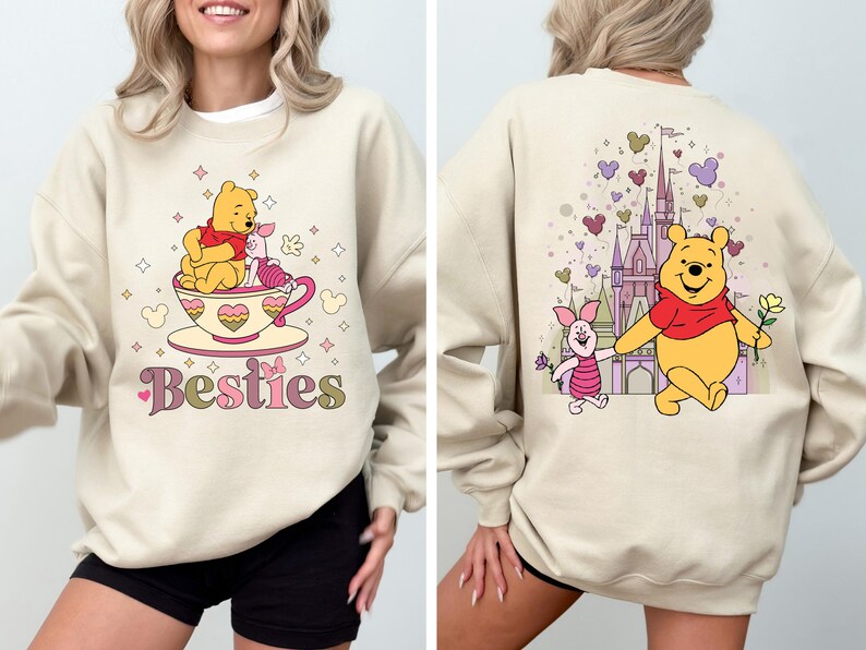 Moletom Disney Winnie the Pooh, Moletom com Capuz Melhores Amigos Leitão e Ursinho Pooh, Suéter Castelo da Disney, Moletons para Férias em Família na Disneylândia imagem 2