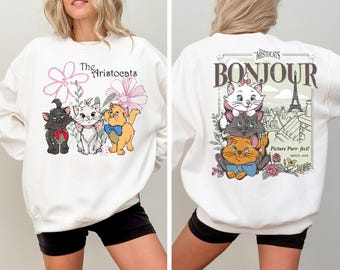 Sudadera de Disney Los Aristogatos, sudadera con capucha Bonjour de Los Aristogatos, suéter de Marie Cat en París, sudadera para el viaje familiar a Disneyland 2025