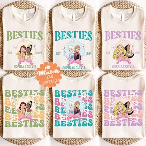 Disney Custom Besties Shirt, Elsa & Anna Schwestern T-Shirt, Passendes Besties Sweatshirt, Ariel und Belle T-Shirt, Disneyland Girls Trip Hoodie Bild 1