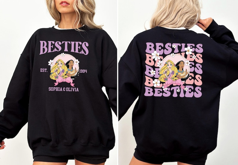 Disney Custom Besties Shirt, Elsa & Anna Schwestern T-Shirt, Passendes Besties Sweatshirt, Ariel und Belle T-Shirt, Disneyland Girls Trip Hoodie Bild 5