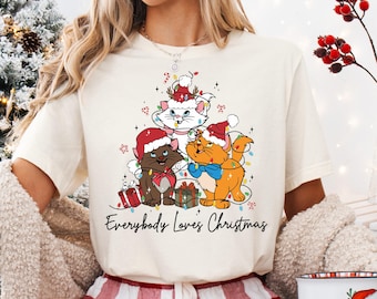 Jultröja med texten Aristocats, Disney Everybody Loves jultröja, Marie Toulouse Berlioz-luvtröja, t-shirt med texten Holiday Gathering