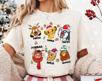 Disneys jultröja med Lejonkungen, jultröja med Mufasa och Simba, Hakuna Matata-julhuvtröja, jultröja med familjesammankomst