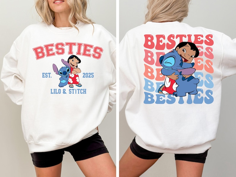 Disney Lilo & Stitch Custom Besties Sweatshirt, Stitch Best Friends Hoodie, Matching Siblings Hoodie, Disneyland Vacation Sweater image 1