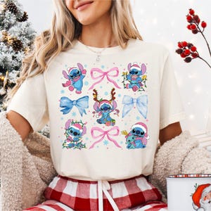 Disney Christmas Stitch T-Shirt, Xmas Stitch Coquette Sweatshirt, Lilo & Stitch Holiday Shirts, Family Xmas Gathering Hoodie image 1