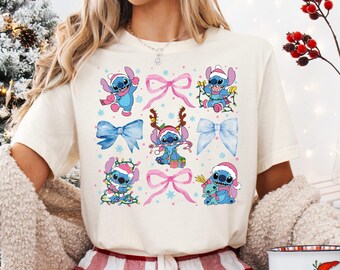 Disney Weihnachten Stitch T-Shirt, Weihnachten Stitch Coquette Sweatshirt, Lilo & Stitch Feiertags-Shirts, Familienweihnachtssammlung Hoodie