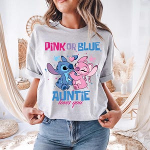 Maglietta per la festa di rivelazione del sesso del bambino Disney, maglietta rosa o blu, felpa con cappuccio Team Stitch e Team Angel, felpa coordinata per baby shower Disneyland immagine 4
