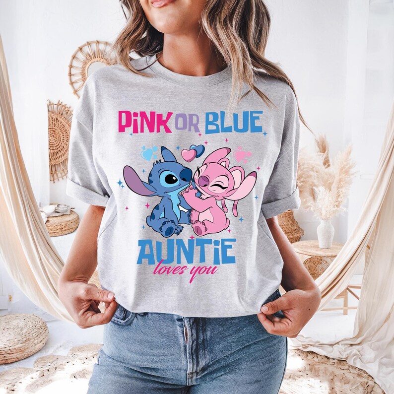 Maglietta per la festa di rivelazione del sesso del bambino Disney, maglietta rosa o blu, felpa con cappuccio Team Stitch e Team Angel, felpa coordinata per baby shower Disneyland immagine 4