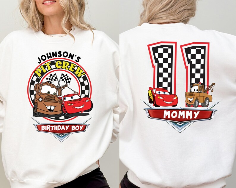 Custom Name Disney Cars Birthday Shirt, McQueen and Mater Birthday T-Shirt, Disney Birthday Boy Tee, Family Birthday Matching Sweatshirt image 5