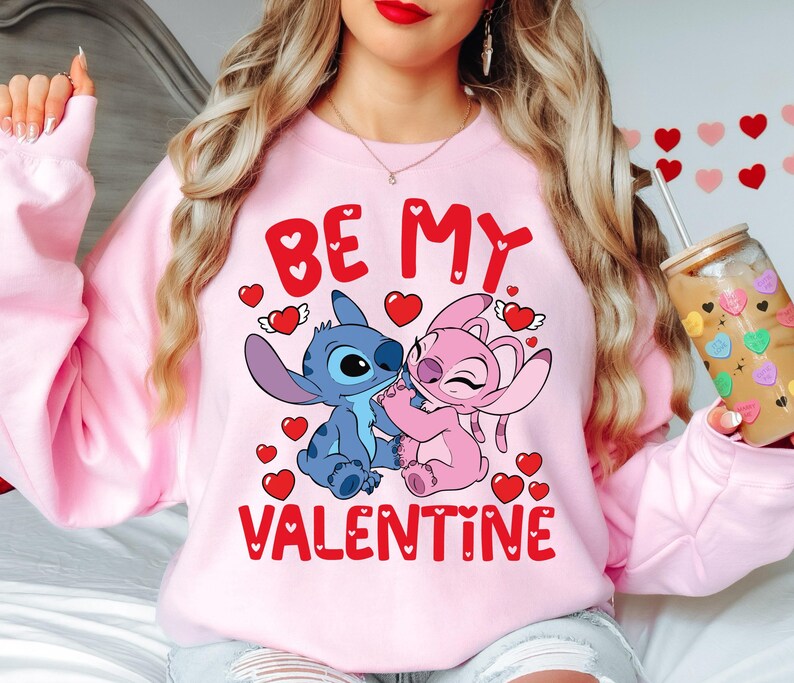 Disney Stitch & Angel Sweatshirt, Valentine's Day 2026 Shirt, Be Mine Love Hoodie, Disneyland Trip Tee image 2