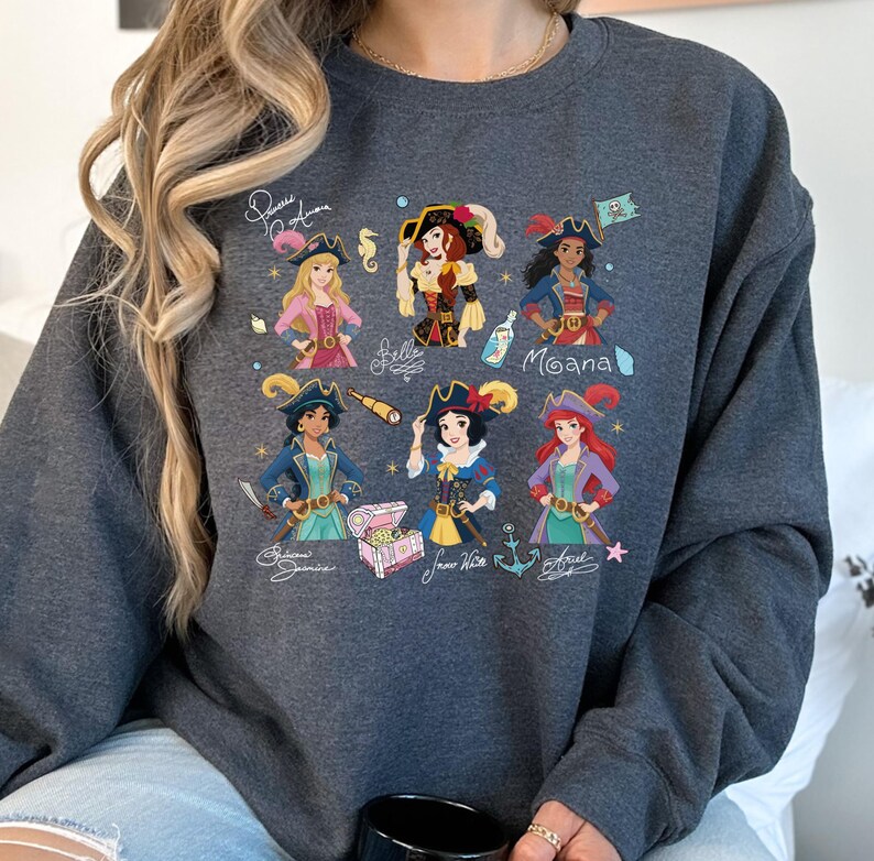 Princess Pirate Shirt, Disney Besties Cruise T-Shirt, Matching Girls Trip Sweater, Snow White & Ariel Hoodies, Aurora And Belle Pirate Tee image 7