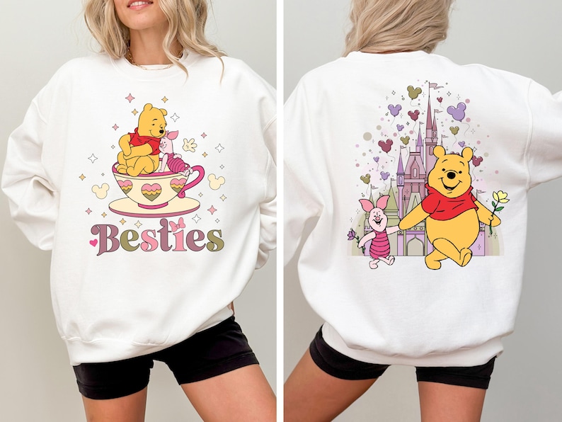 Moletom Disney Winnie the Pooh, Moletom com Capuz Melhores Amigos Leitão e Ursinho Pooh, Suéter Castelo da Disney, Moletons para Férias em Família na Disneylândia imagem 1