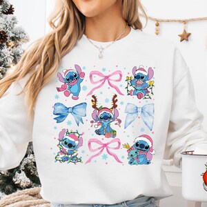 Disney Christmas Stitch T-Shirt, Xmas Stitch Coquette Sweatshirt, Lilo & Stitch Holiday Shirts, Family Xmas Gathering Hoodie image 2