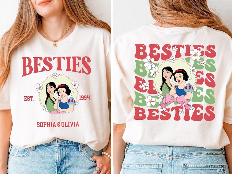 Disney Custom Besties Shirt, Elsa & Anna Schwestern T-Shirt, Passendes Besties Sweatshirt, Ariel und Belle T-Shirt, Disneyland Girls Trip Hoodie Bild 3