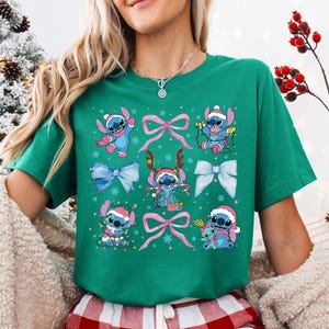 Disney Christmas Stitch T-Shirt, Xmas Stitch Coquette Sweatshirt, Lilo & Stitch Holiday Shirts, Family Xmas Gathering Hoodie image 3