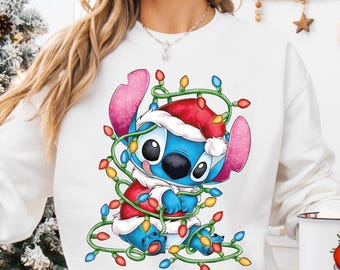 Disney Stitch Christmas Sweatshirt, Santa Claus Stitch T-Shirt, Disneyland Toddler Holiday Shirts, Family Xmas Trip Hoodie