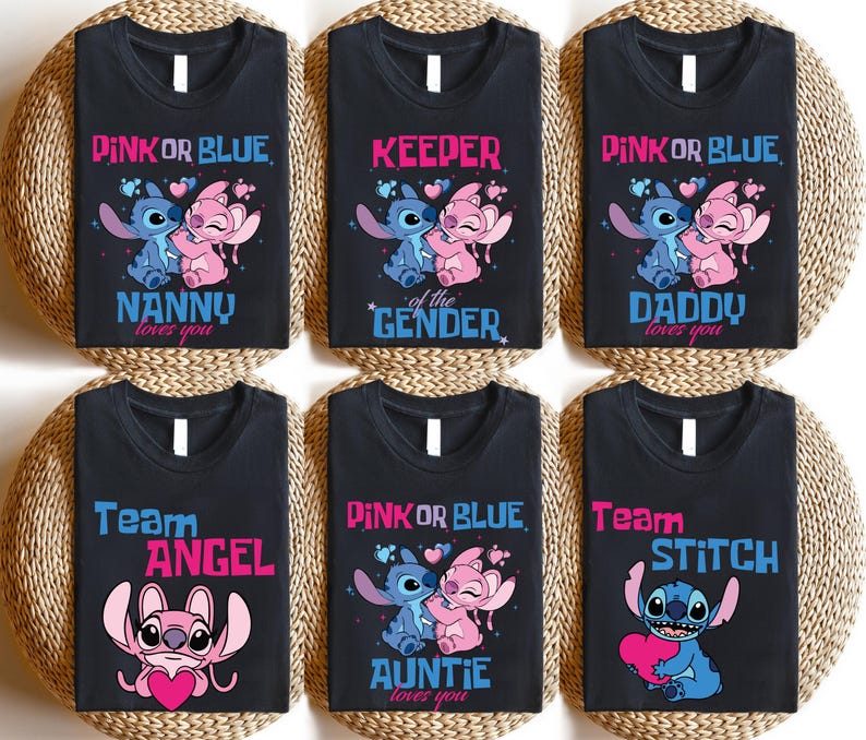 Maglietta per la festa di rivelazione del sesso del bambino Disney, maglietta rosa o blu, felpa con cappuccio Team Stitch e Team Angel, felpa coordinata per baby shower Disneyland immagine 5