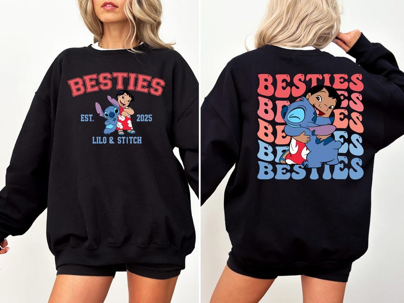 Disney Lilo & Stitch Custom Besties Sweatshirt, Stitch Best Friends Hoodie, Matching Siblings Hoodie, Disneyland Vacation Sweater image 3